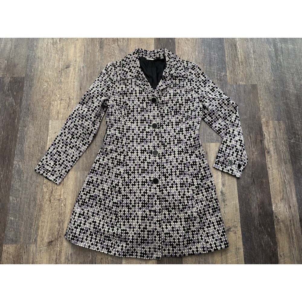 Apt. 9 Womens Purple Polka Dot Trench Coat Mid Length Button Up Jacket Size‎ M